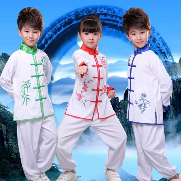 

new children's martial arts performance costumes kindergarten practice clothes children's chinese style dance drums costumes, Black;red