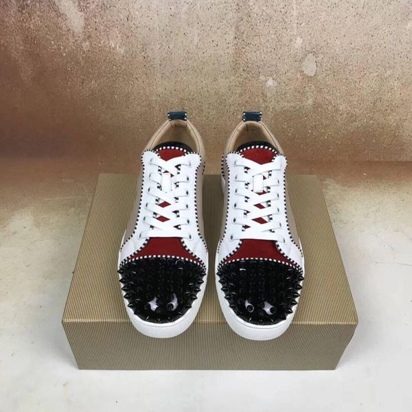 

2018 new spikes low sneaker red bottom shoes women,men trainers genuine leather junior lace-up spikes red sole luxury part s02, Black