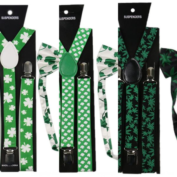 

exquisite four-leaf jacquard belt clip + bow clover shoulder strap clover tie suit 3-clip cross straps for men and women, Black;white
