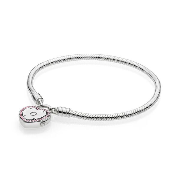 NEUES 100 % 925er Sterlingsilber 596586FPC MOMENTS GLATTES ARMBAND MIT LOCK YOUR PROMISE-VERSCHLUSS Passend für DIY-Charm-Frauen Original-Modeschmuck GIF