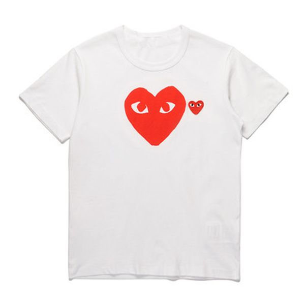 

lover com men women commes black new play 1 cdg embroidered double heart short sleeve t-shirts embroidery red heart tee, Black;blue