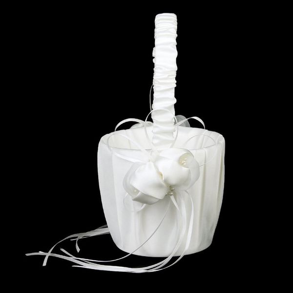 

satin wedding flower basket ornate of buds for wedding - white