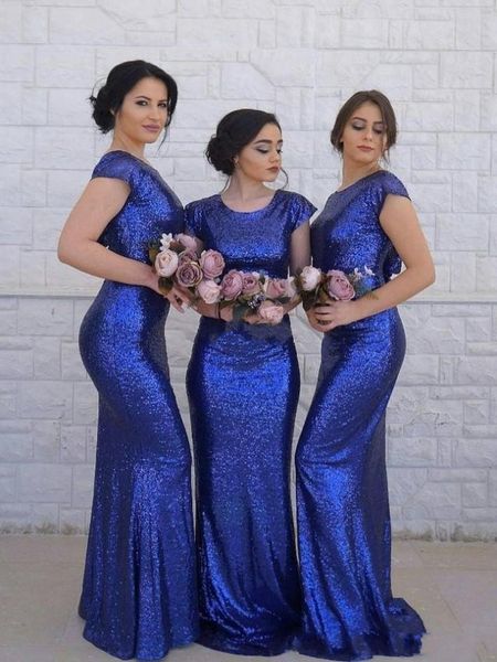 Дешевые королевские синие платья подружки невесты с блестками