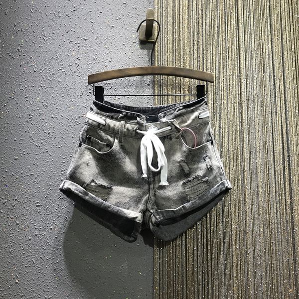 

grey black shorts woman 2020 summer new high waist retro holes cool denim shorts pants women's femininas woman pants, Blue