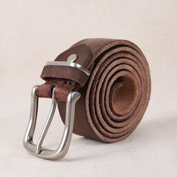 

aetoo vintage soft genuine leather belt men vintage buckle men's belt handmade jeans strap cowhide young, Black;brown