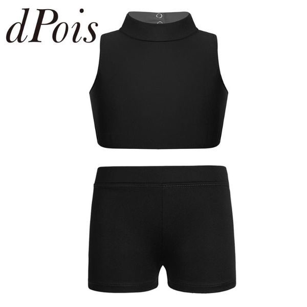 

children's activewear girls sleeveless criss cross back tanks bra crop with boy-cut low rise dance shorts kids sports sets, Black;blue