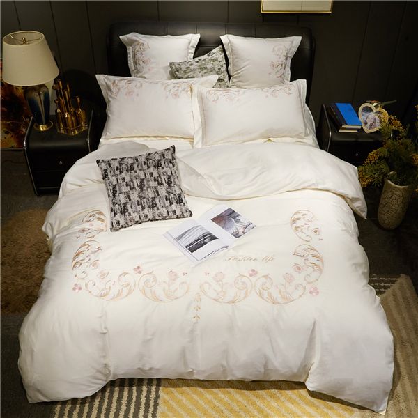 

shabby chic embroidery bedding set high end egyptian cotton ultra soft bed sheet pillow shams duvet cover  king size 4pcs