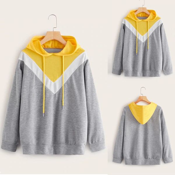 

patchwork hoodies thickening coat pullover women's autumn cut and sew panel drawstring hoodie sweatshirt casual blouse, Black