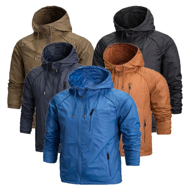 

повседневный sportwear мужские защита от солнца с капюшоном куртки весна осень тонкий двойной слой пальто мужской сплошной цвет молнии верхн, Black;brown