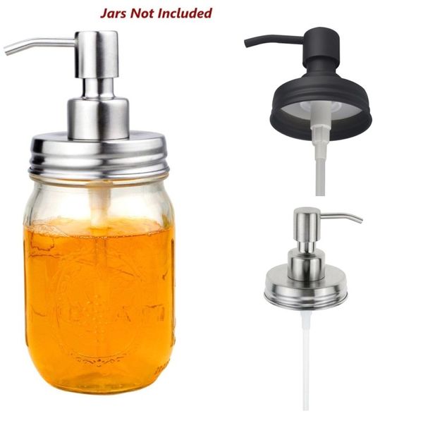 Dispenser Bomba Lotion aço inoxidável sabonete Líquido Tampas de substituição para Mason Jar Banho Acessórios de cozinha com tubo extra