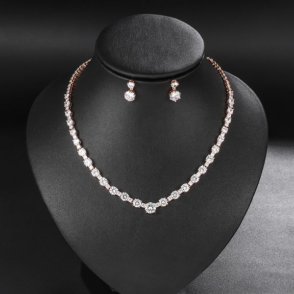 

weimanjingdian brand round cut cubic zirconia cz zircon crystal necklace and earrings wedding bridal jewelry sets, Slivery;golden