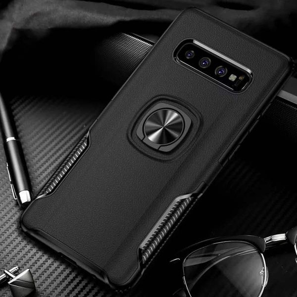 

leather armor case for samsung note8 leather ring case metal ring car magnetic stand silicone for samsung s10 designer phone case