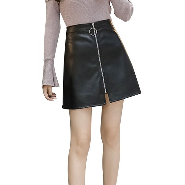 

normov elegant black women skirt fashion high waist zipper pu leather a line mini skirts stretch party skirts plus size