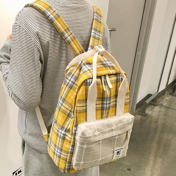 

female plaid cute backpack striped women canvas school bag vintage girl kawaii backpack harajuku ladies luxury bags student book
