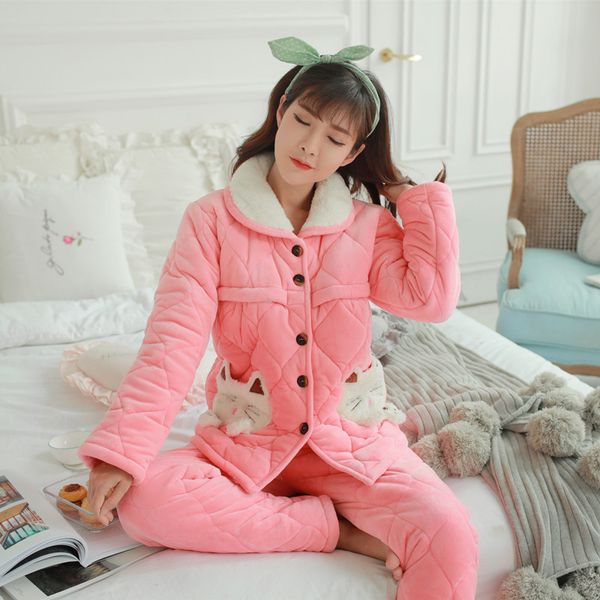 

winter increase cashmere mink pregnant cotton pajamas maternal confinement serve lactation clothes go out home furnishing, White