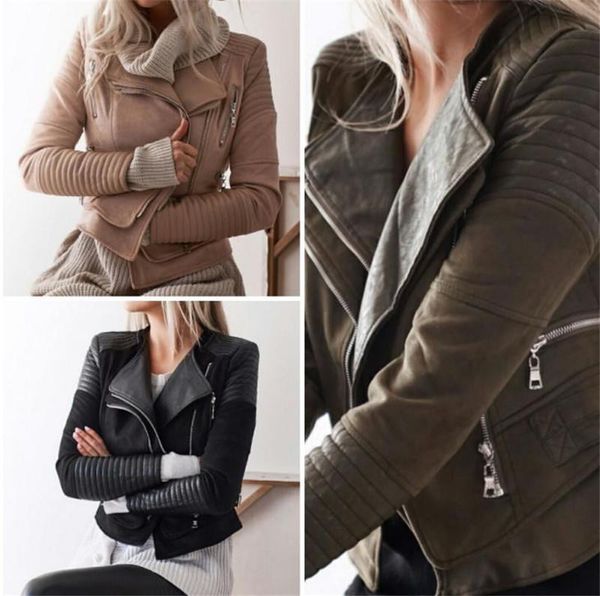

autumn women designer jacket fashion casual solid color zipper lapel neck jacket slim short women jacket, Black;brown