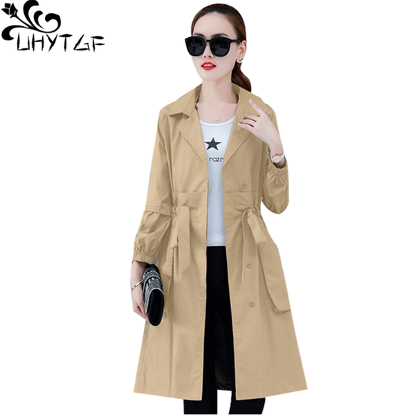 

uhytgf female trench coat mid-length spring coat fashion stand collar belt slim autumn windbreaker women thin plus size 865, Tan;black