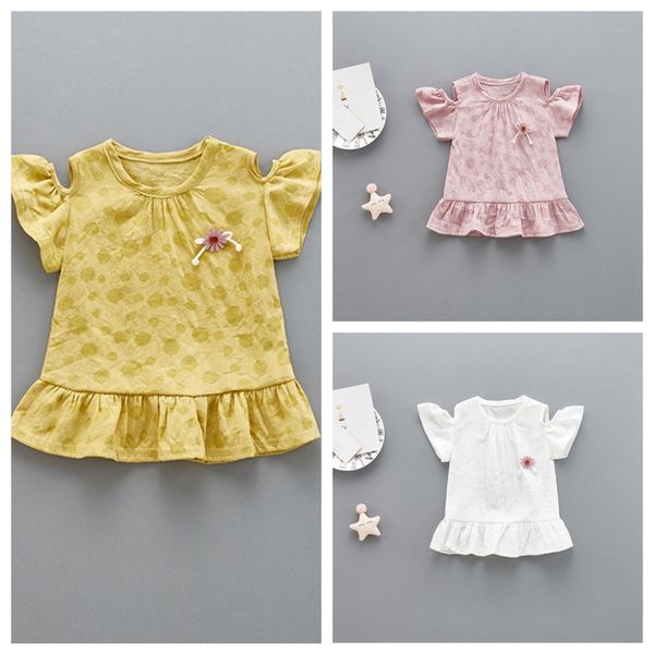 

cute baby girl dress flower decoration ruffled short sleeve dress for girls dot printed princess, Red;yellow
