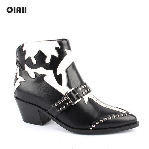 

oiah женкие зимние боилон еѬна пѬжка заклепки боинки ковбойкие боинки о, Black