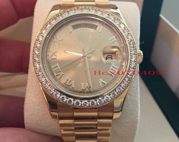 

day-date 2 president 41mm 18k gold diamond 218348 champagne roman dial movement automatic men watch men's watches original box, Slivery;brown