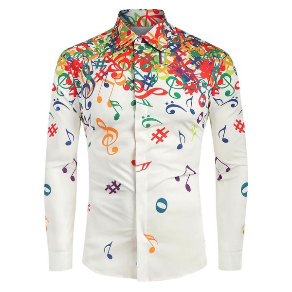 

men long sleeve shirt casual novelty musical note men shirts shows costume streetwear d91016, White;black
