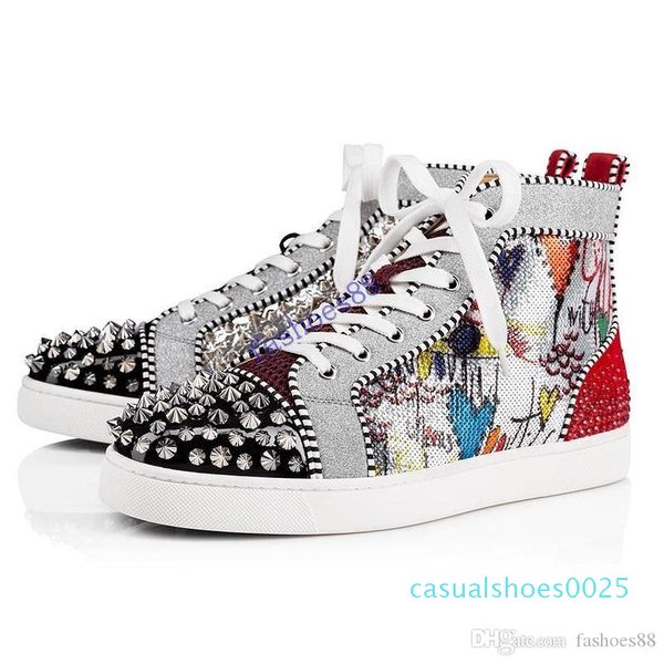 

2019 designer luxury red bottoms shoes men women studded spikes platform sneakers vintage genuine leather casual rivet sneaker 36-46 c25, Black