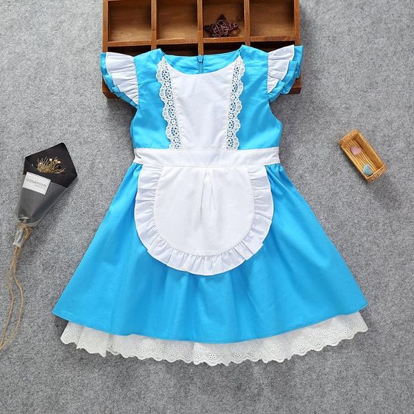 

cinderella cosyplay dress 2020 new style blue white cotton summer casual dress kid clothes 1-8years e8005, Red;yellow