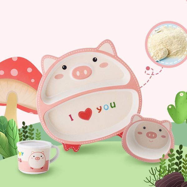 

abss-5-piece baby cutlery set bamboo fiber cute cartoon children feeding tableware