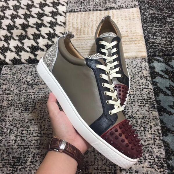 

t-quality1.1 с шипы red bottom кроссовки обувь для женщин, мужчин с низким top из натуральной кожи casual luxury walking eu35-47 fashion par, Black