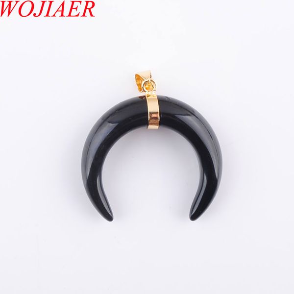 

wojiaer brand new crescent moon pendants & necklaces natural black agate stones gold color women jewelry dn3317, Silver