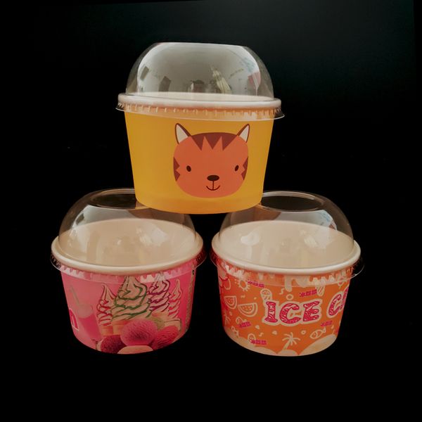 

480pcs creative disposable ice cream cup shaved ice bowl 200ml color small birthday party favor ice cream paper cups with lid
