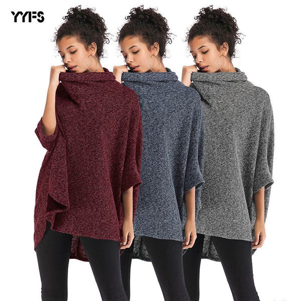 

womens designer sweater season bat sleeve irregular cloak jacket loose large size high collar shirt womenh, White;black