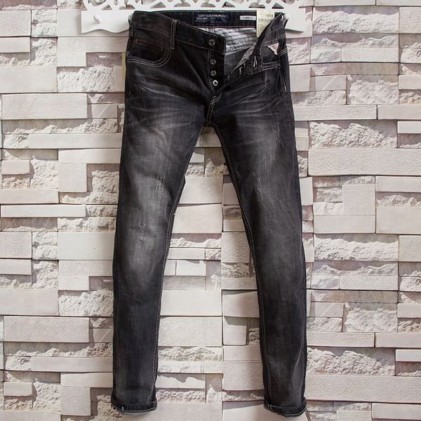 

итальянский стиль мода мужские джинсы высокого качества black slim fit классический button jeans vintage дизайнер streetwear hip hop мужчины, Blue