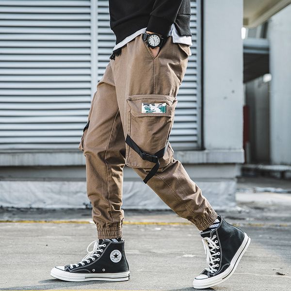 

designer mens pants new brand mens ankle-tied pant autumn fashion overalls decorated with pocket casual ankle style size m-3xl wholesales, Black