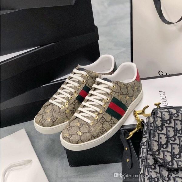 

Мужская Ace тапок женщин с пчелами Клубничных кож кроссовок дизайнер обувь Женщина Мужчины белой обувью с коробкой