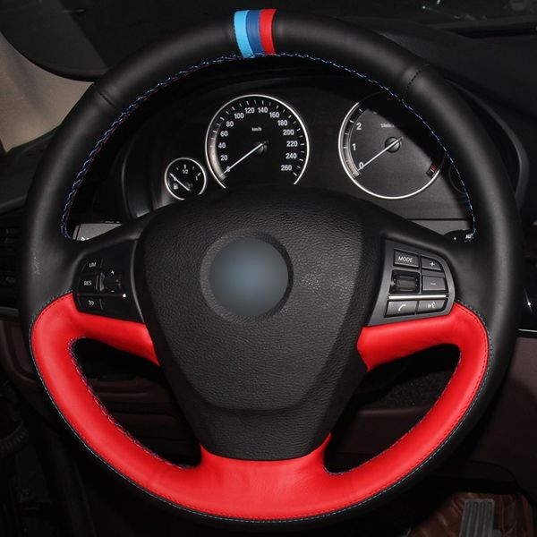 

black red natural leather light blue blue red marker car steering wheel cover for bmw f25 x3 2011-2017 f15 x5 2014