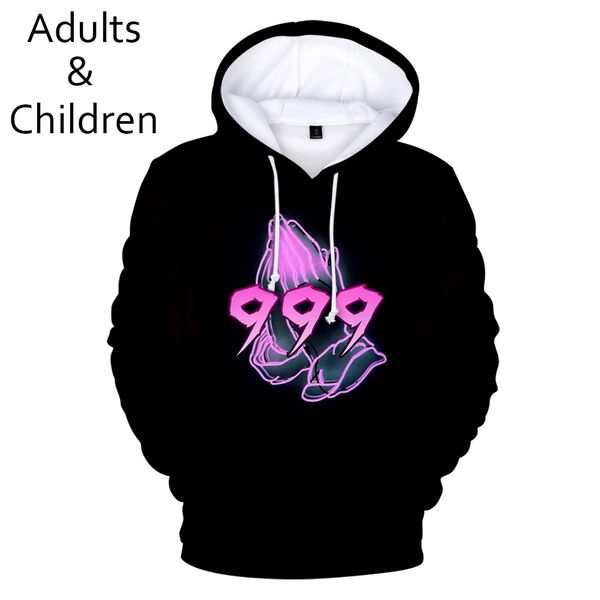 

fashion men's hoodies hip hop 999 juice wrld men's / women's 3d hoodie casual kids sweatshirt harajuku kids comfortable pullo, Black