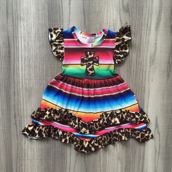 

cinco de mayo new summer baby girls children clothes outfits leopard serape jesus cross milk silk cotton ruffles knee length, White