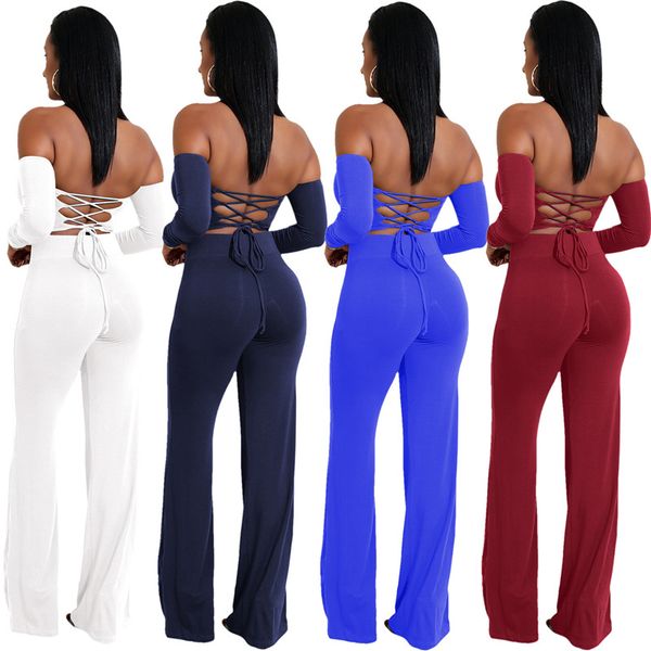 

winter women 2-piece set tracksuit 6 solid colors lace -up backless long sleeve short t -shirt +long pants casual set female s-xl, Gray