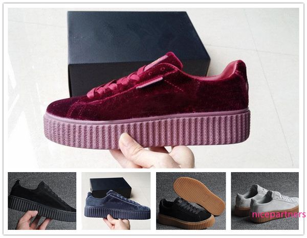 

женская rihanna riri fenty платформа creeper бархатная упаковка бордовый черный серый цвет бренд женская классическая повседневная обувь 36