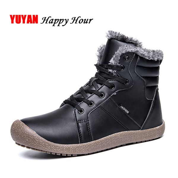 

2019 winter shoes mens snow boots waterproof warm plush for cold winter soft leather brand men's ankle boots a221, Black