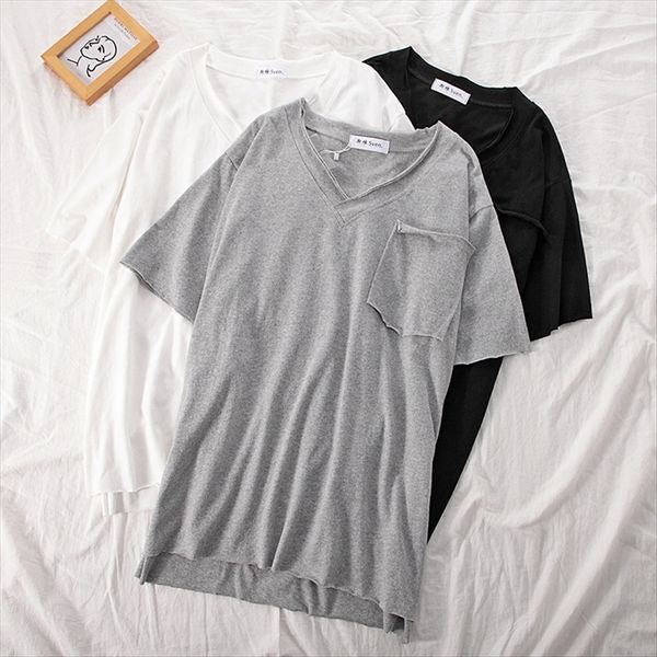 

simple loose slim pocket short-sleeved t- women's 2020 women's summer v-neck base shirt shirt, White