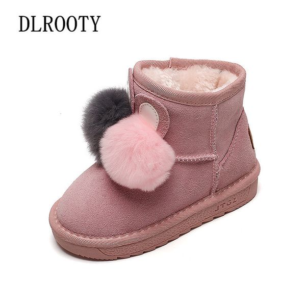 

genuine leather winter children snow boots warm shoes for boy girl plush flat baby kid outdoor fashion ankle martin non-slip, Black;grey