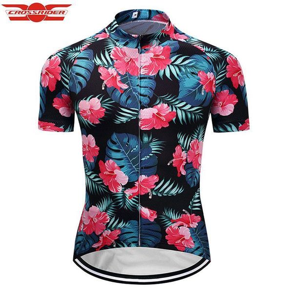 

2020 crossrider 2020 men retro cycling jersey funny mtb bicycle clothing bike wear beautiful flower clothes short hombre verano, Black;red