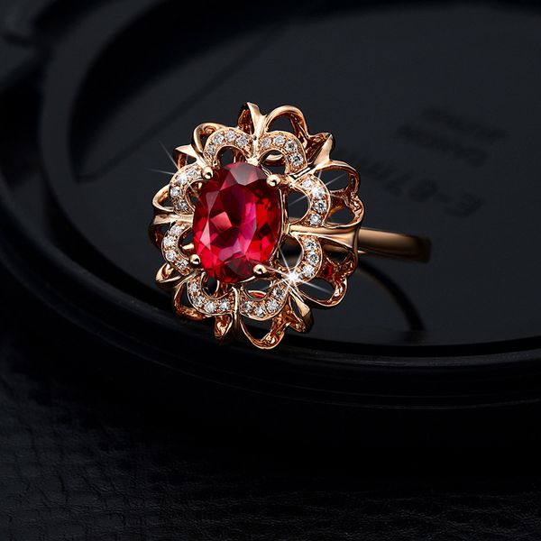 

18k розовое золото свадьба обручальное кольцо сплава для anillos алмазный рубина драгоценных камней bizuteria ювелирных красный агат топаз d, Silver