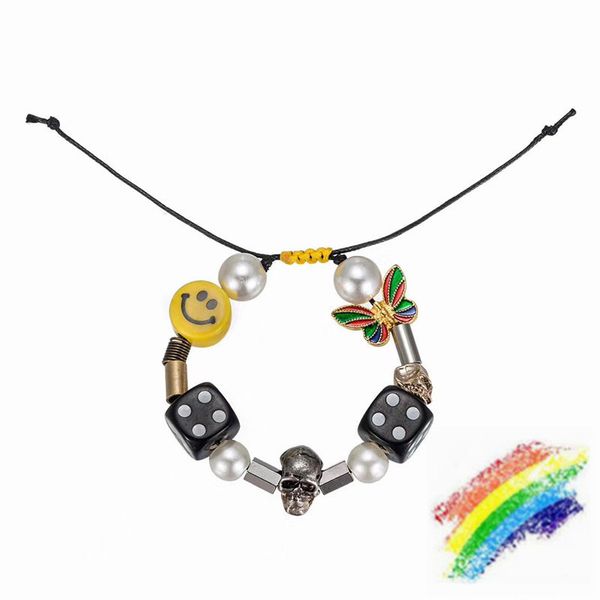 

travis pearl bracelet accessories west chain necklace metal skull adjustable bracelet strap, Black