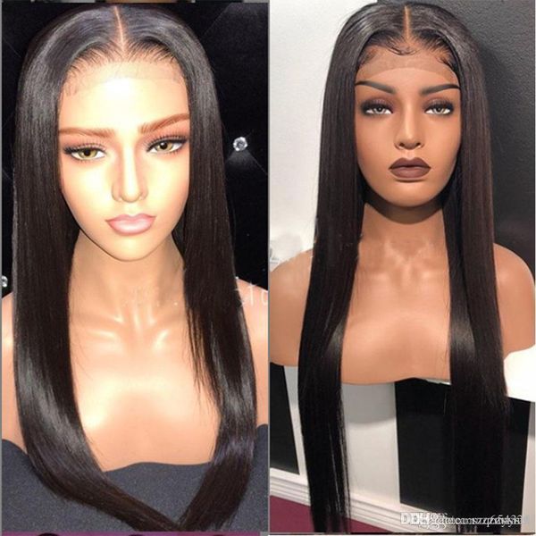 

lace fronthigh temperature wire wigs with indian hair silk straight lace front wigs for woman pre plucked, Black