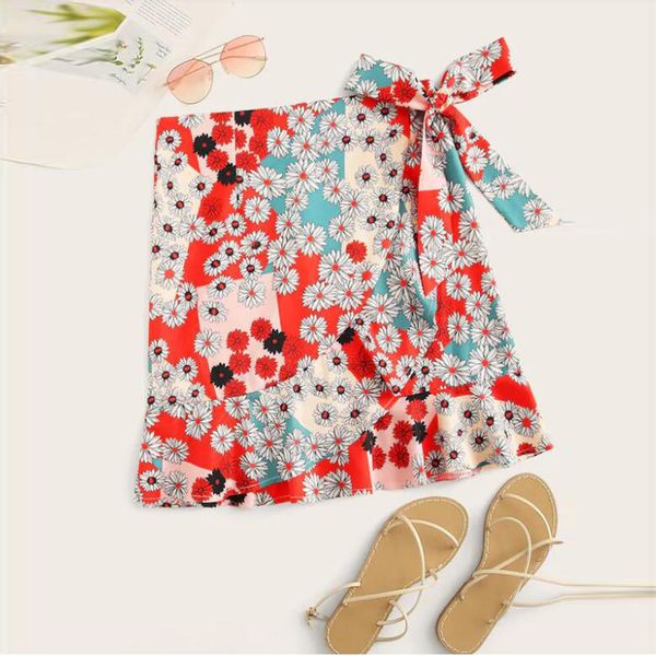 

fashion 1 pc women summer skirt  vintage mini chiffon print pleated high waist skirts short skirt z705, Black