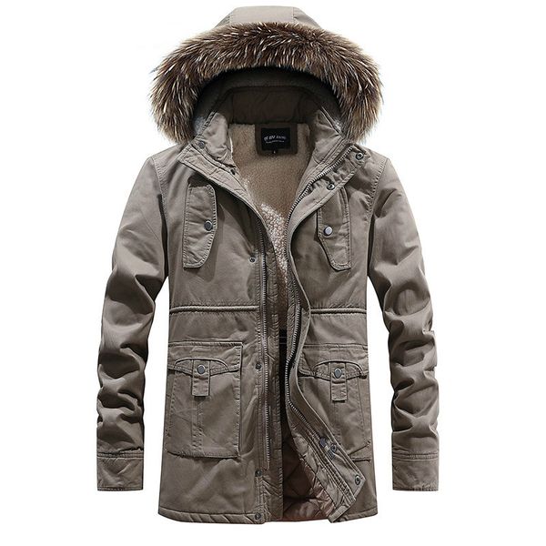 

men winter jacket padded fur hoodie warm men parka 2019 casual thick long parkas hat detachable windbreakers coats, Black