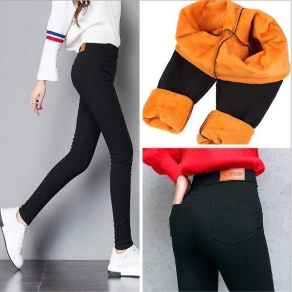 

warm women legging pants winter women thick warm fitness leggings gold fleeces footless leggings female solid legging trousers p8496, Black